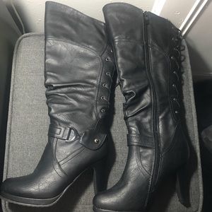 Womens Knee Lace-up High Heel Boots